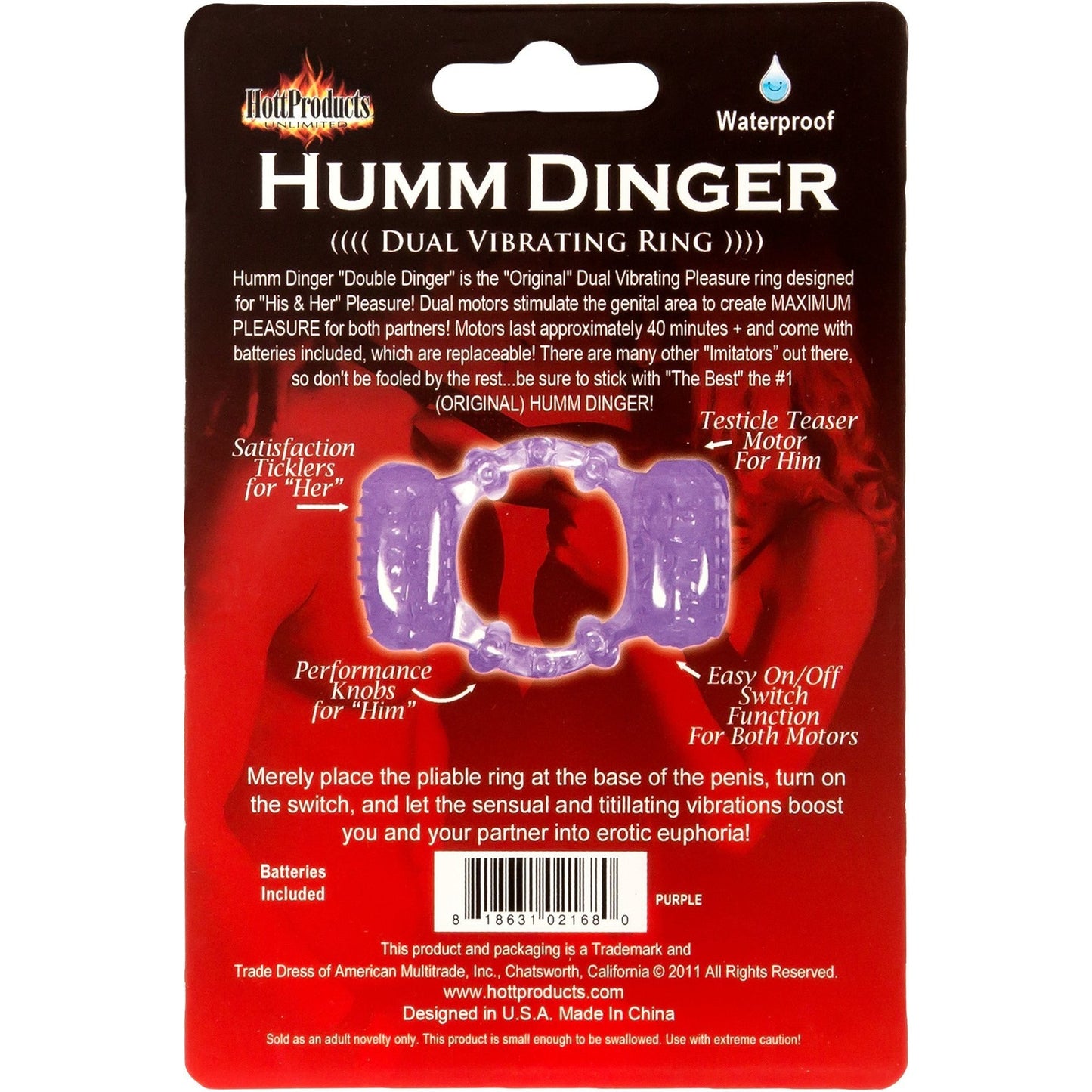HottProducts Humm Dinger Double Dinger - Dual Vibrating Cock Ring - Purple