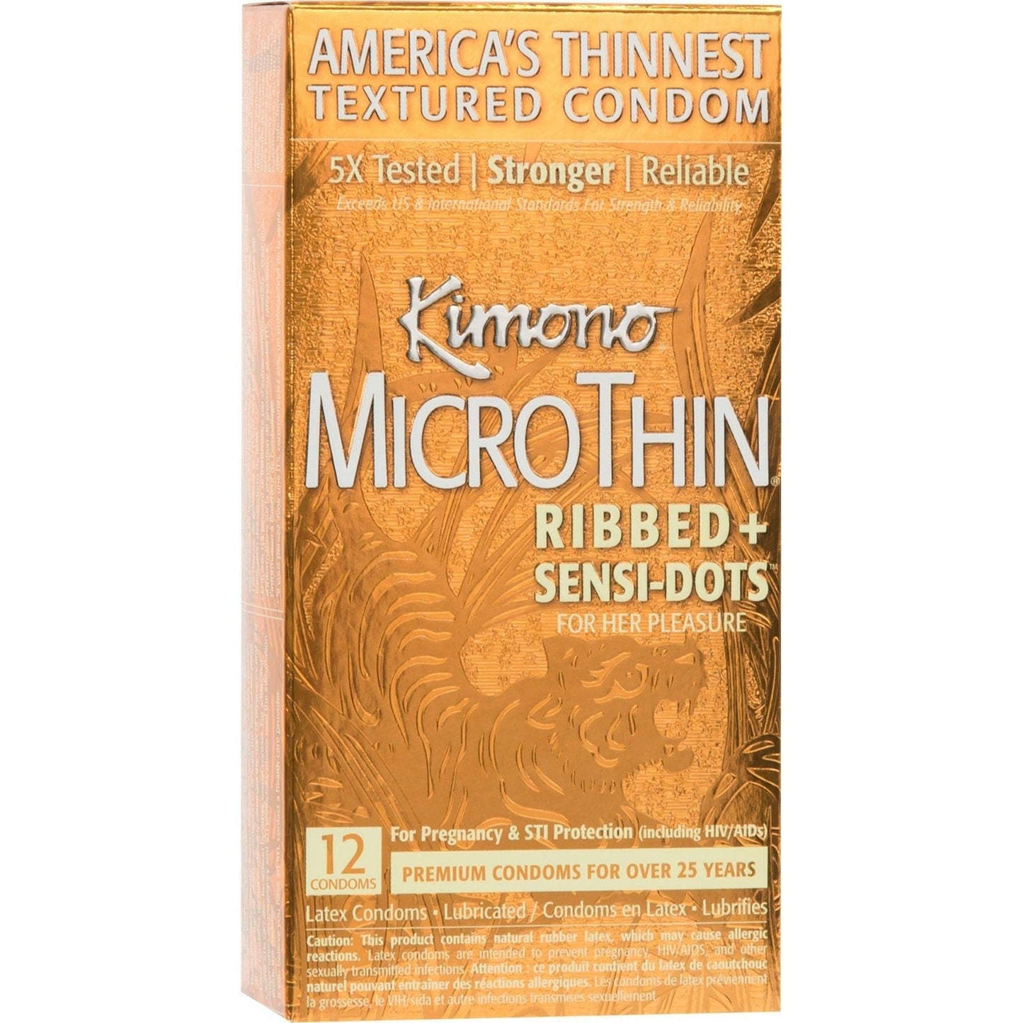 Kimono® Micro Thin Ribbed + Sensi-Dots Lubricated Latex Condom – 12 Pack