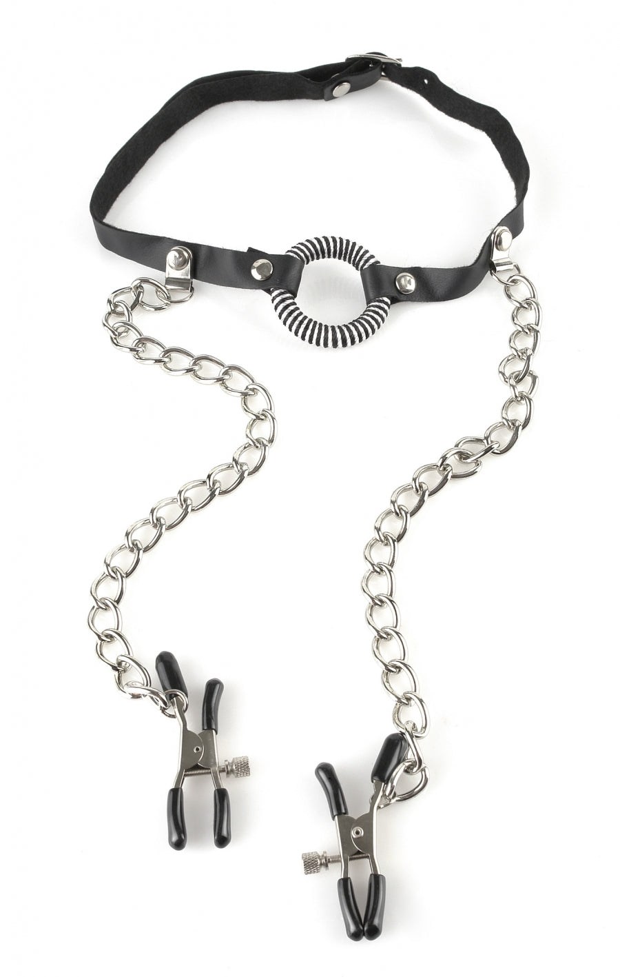Fetish Fantasy Series O-Ring Gag Nipple Clamps - Black/Silver