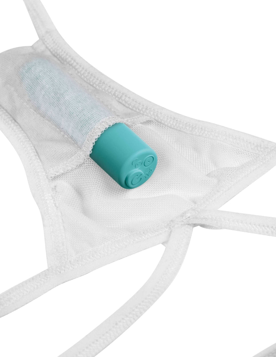 Hookup Panties Remote Bow-Tie G-String - Fits Size S-L White/Blue