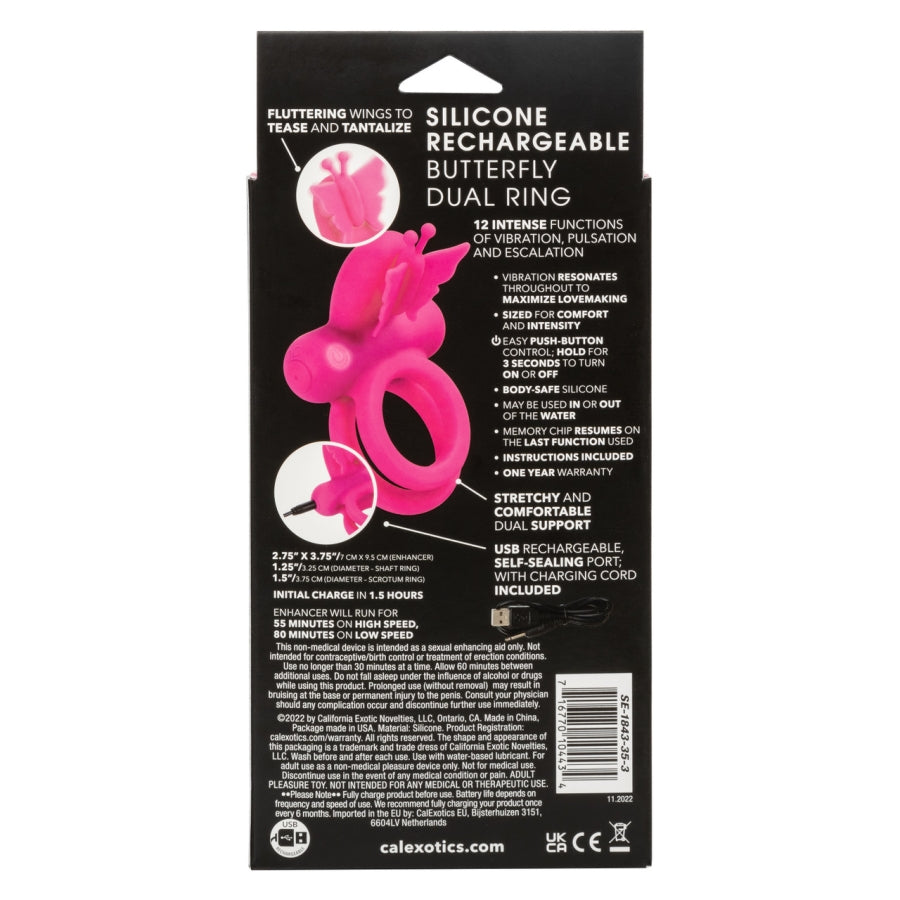 Couple's Enhancers Silicone Rechargeable Butterfly Dual Ring