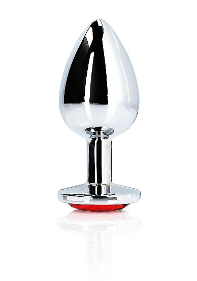 Shots - Ouch! - Round Gem Butt Plug - Silver / Ruby Red - Small