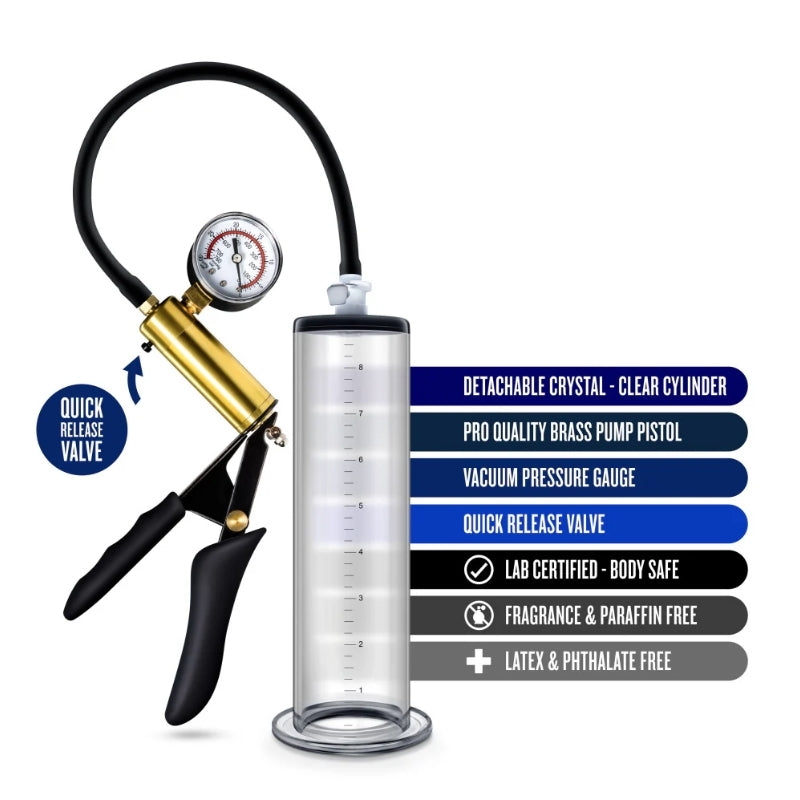 Blush - VX6 Vacuum Penis Pump With Brass Pistol & Pressure Gauge - Clear