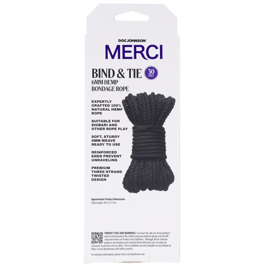 Merci Bind & Tie 6mm Hemp Bondage Rope 30 Feet Black