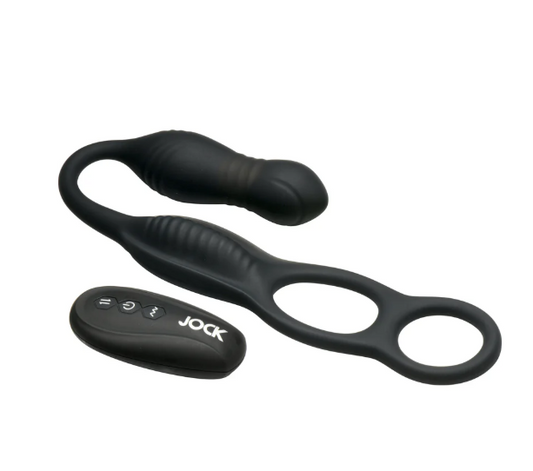 XR Brands Jock - Silicone Vibrating Plug W/ Cock & Ball Ring & Remote