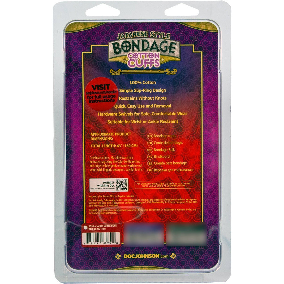 Doc Johnson Japanese Style Bondage – Cotton Bondage Wrist or Ankle Rope Cuffs - Red