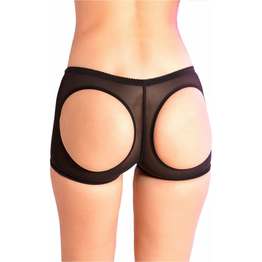 Pink Lipstick Open Butt Boyshort - Black - M/L