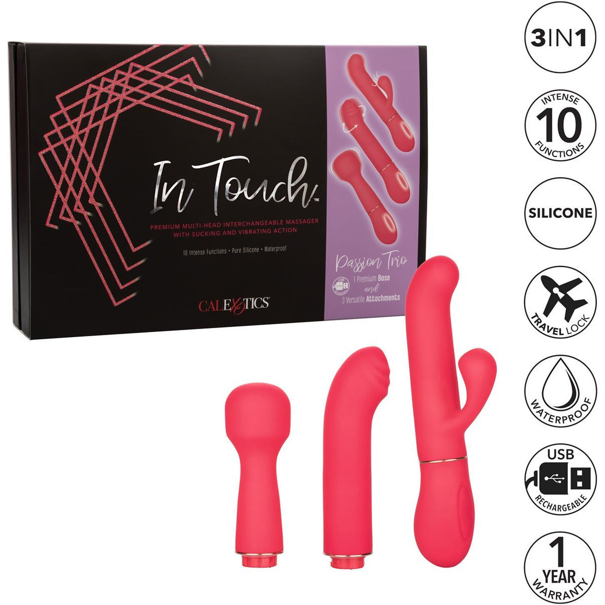 CalExotics® In Touch Passion Trio Kit – Interchangeable Vibrator – Pink
