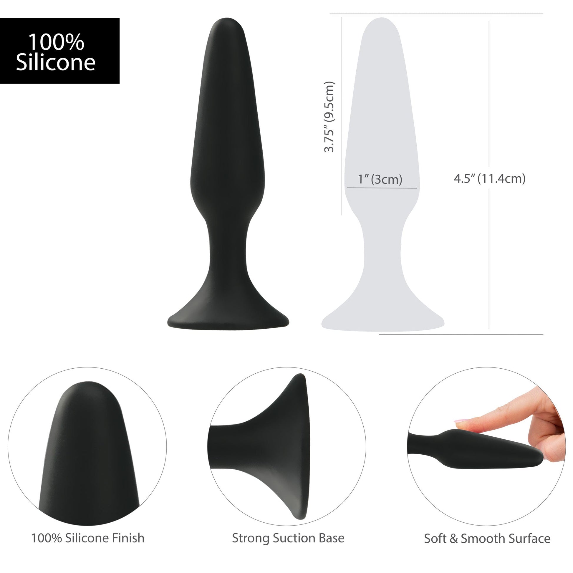 Pure Love® - Silicone Anal Plug – 4.5 Inches – Black