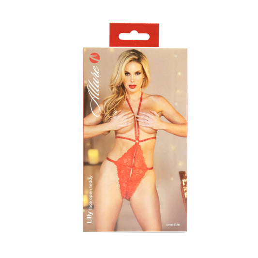 Allure Lilly Lace Open Teddy – Red