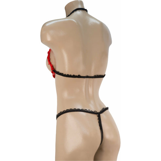 Other Brands Sexy 2 PC Open Bra & Crotchless Panty Set - Black with Red - O/S