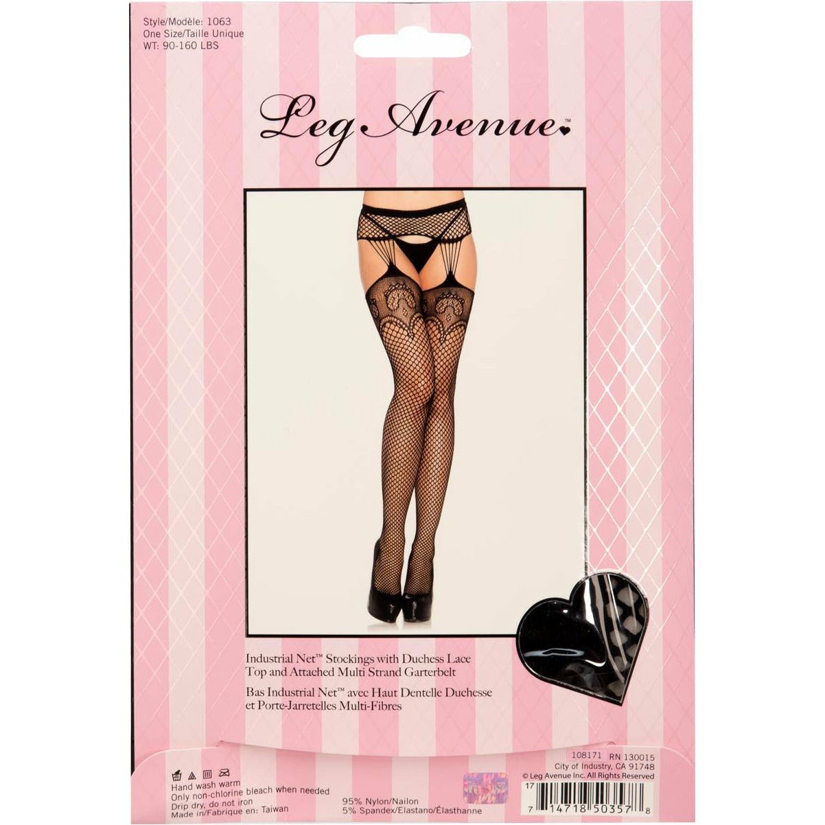 Leg Avenue Industrial Net Stockings with Duchess Lace Top - Black - One Size