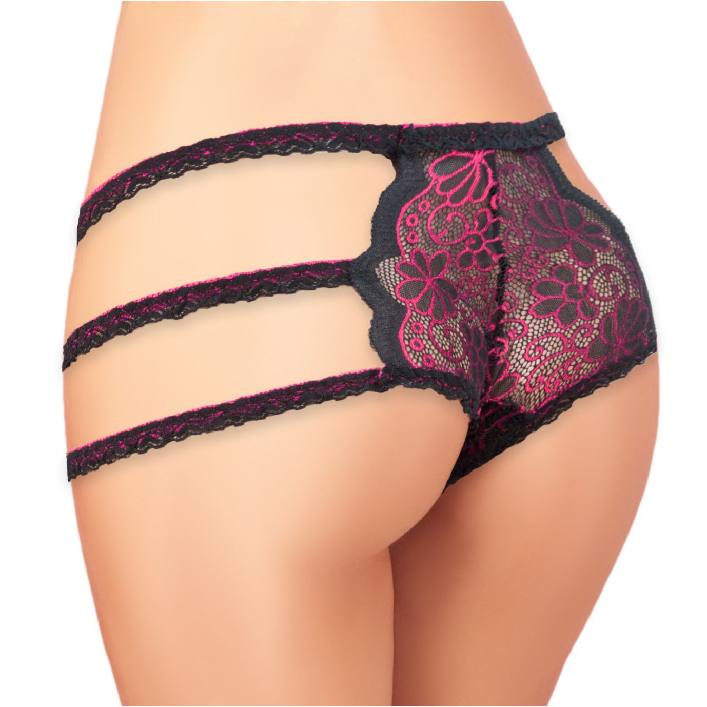 Cherry Wear Lace Panty with Floral Design - Pink - O/S