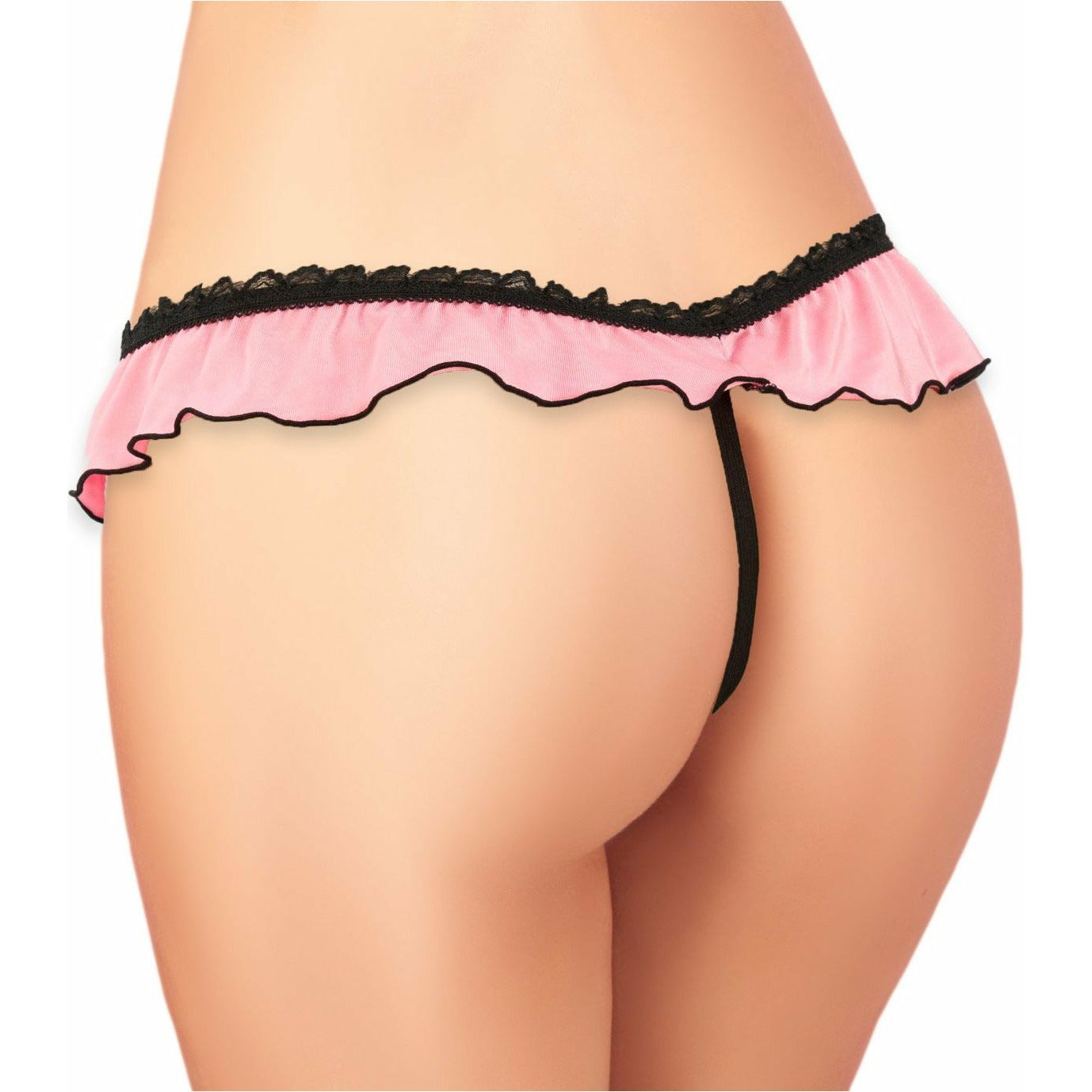 Black and Pink Crotchless Panty - O/S