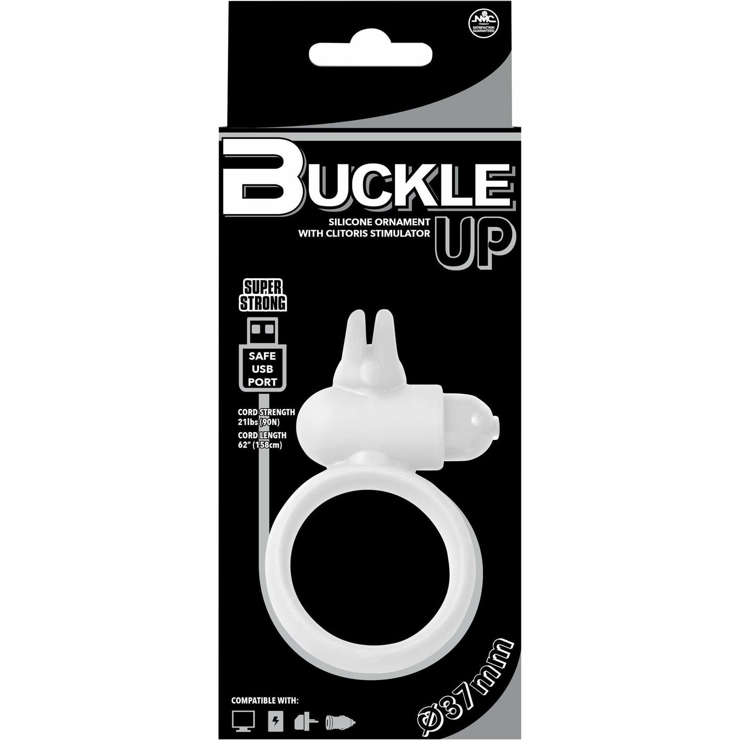Buckle Up Silicone Cock Ring with Clitoris Stimulator - White
