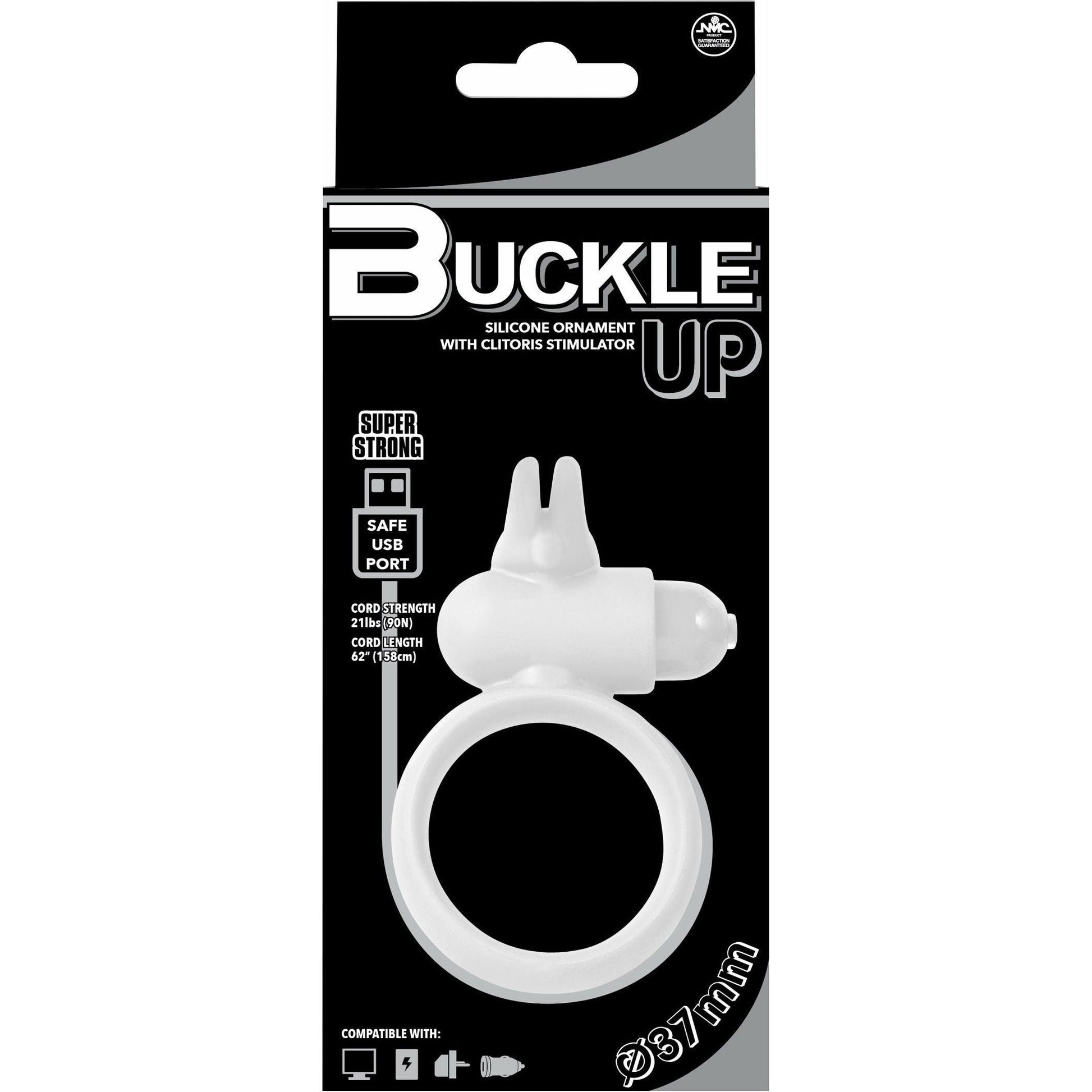 Buckle Up Silicone Cock Ring with Clitoris Stimulator - White