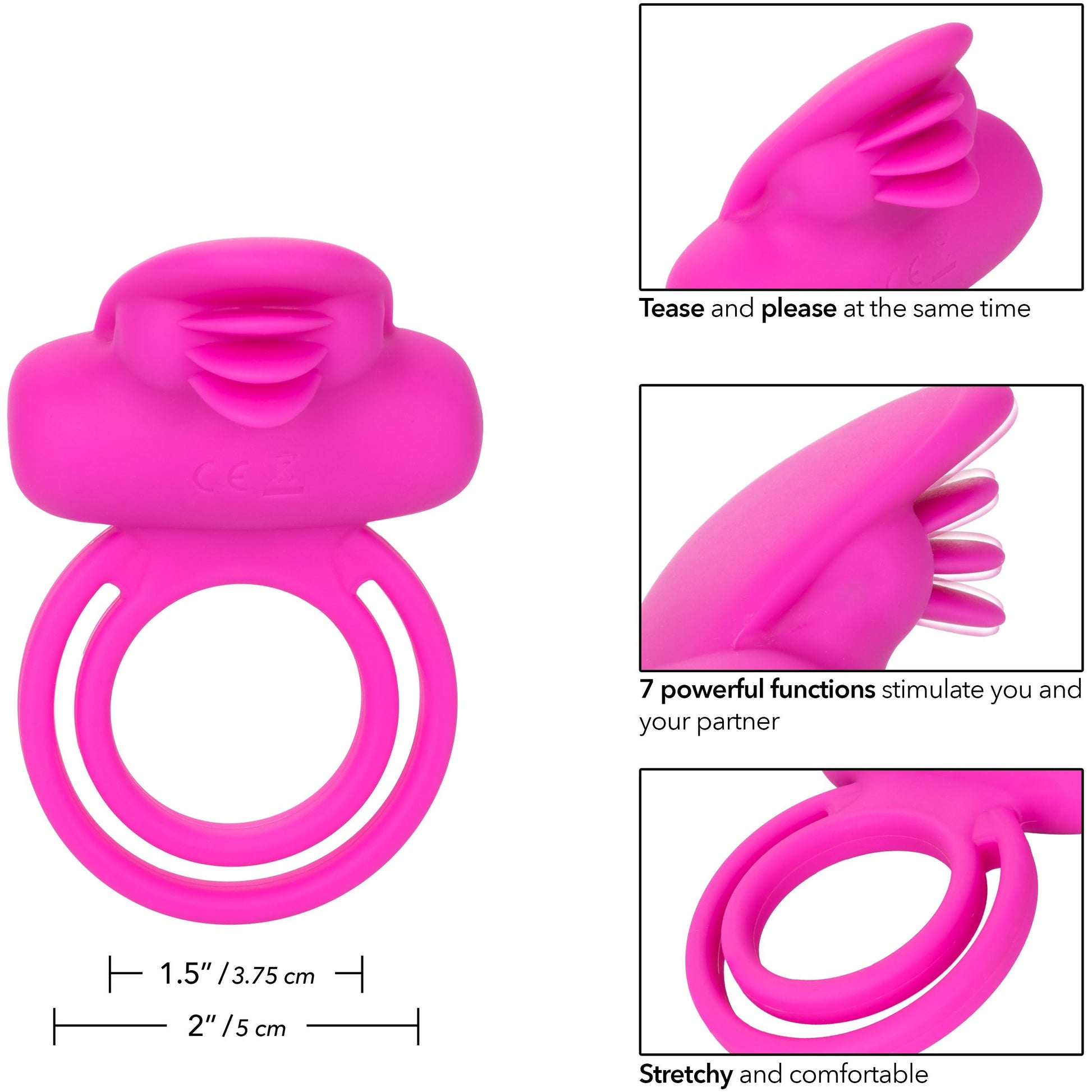 CalExotics® Dual Clit Flicker/Cock Ring – Pink
