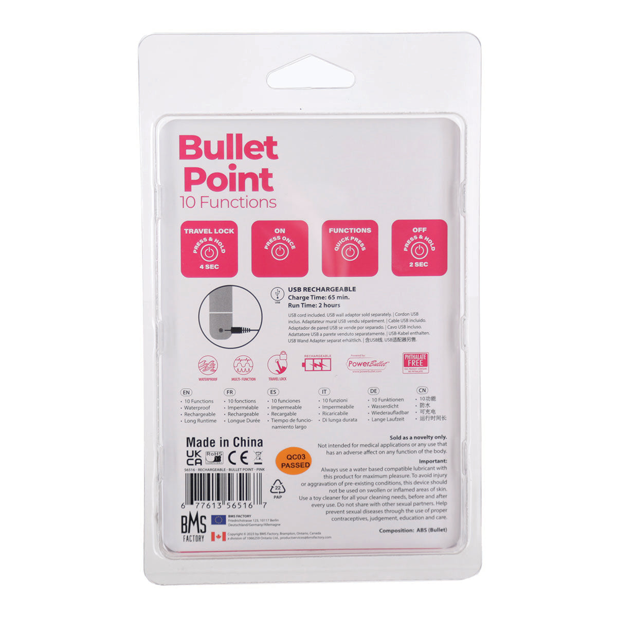 PowerBullet Bullet Point – Bullet Vibrator – USB Rechargeable – Pink