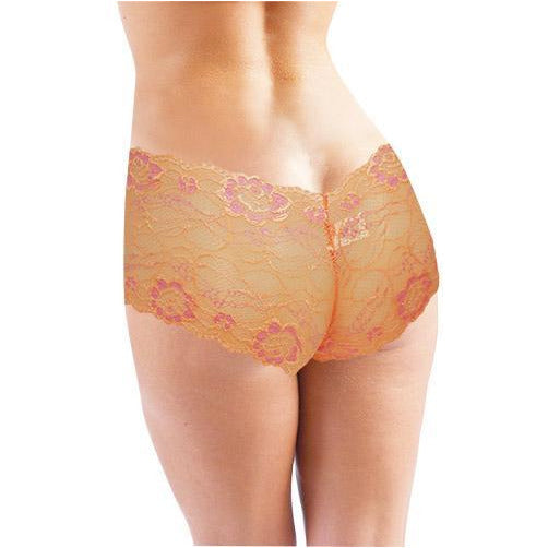 Boy Leg Panty -  Peach with Pink Flowers - Small