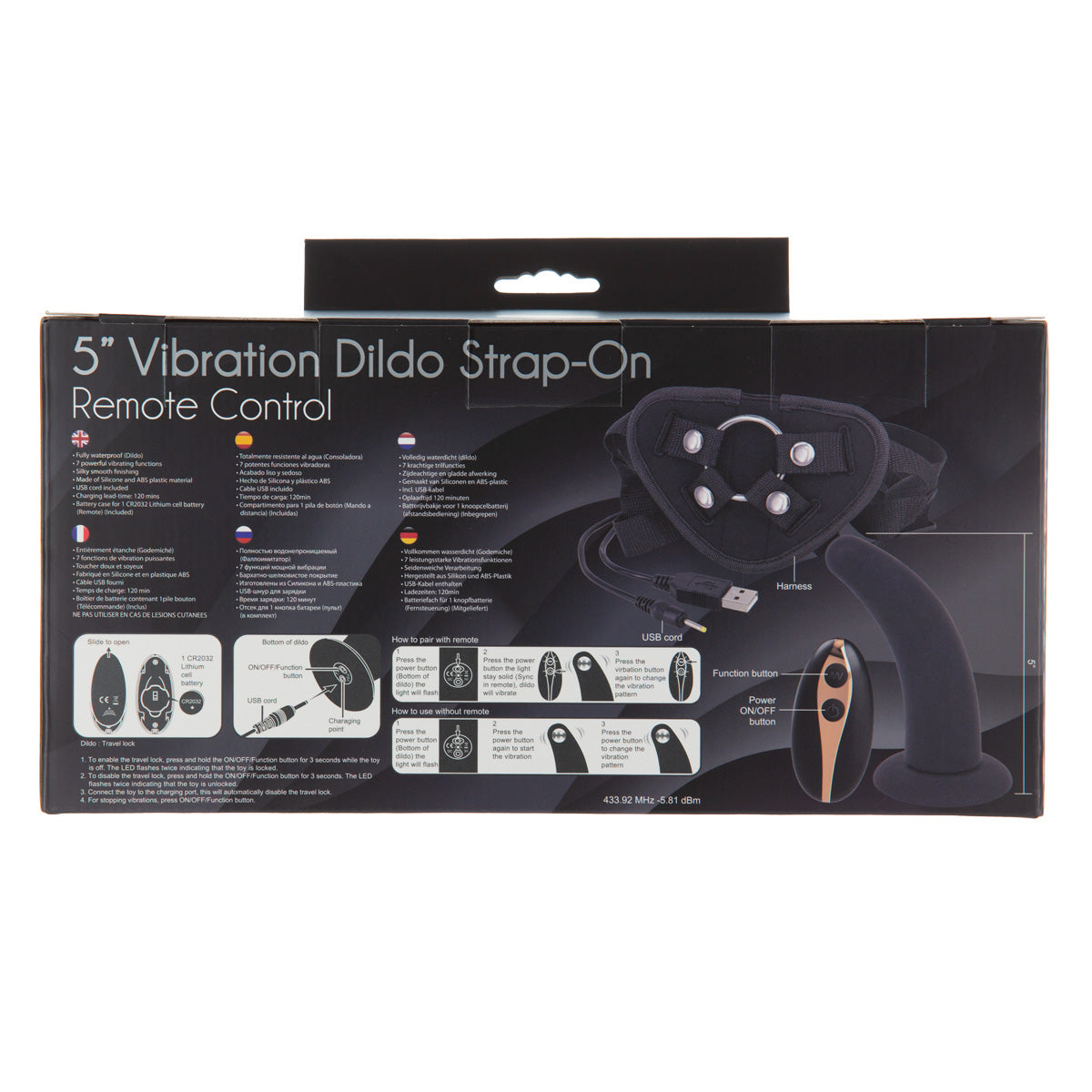 Seven Creations 5” Vibrating Strap-On & Harness - Black