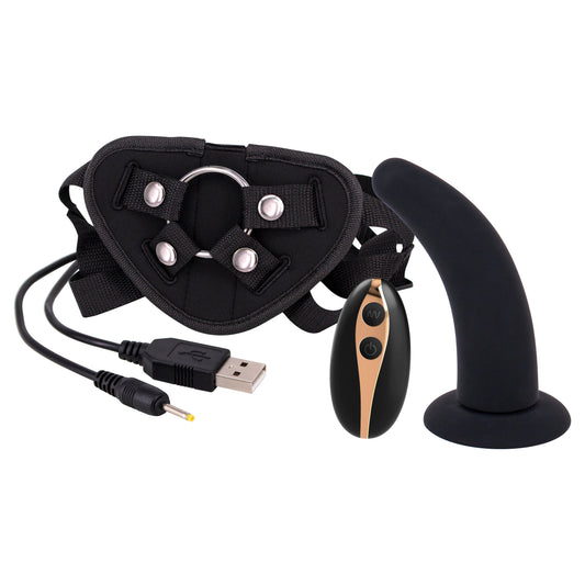 Seven Creations 5” Vibrating Strap-On & Harness - Black