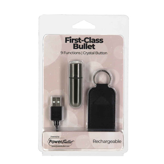 First-Class Bullet - 2.5" Bullet Vibrator with Key Chain Pouch - Gun Metal