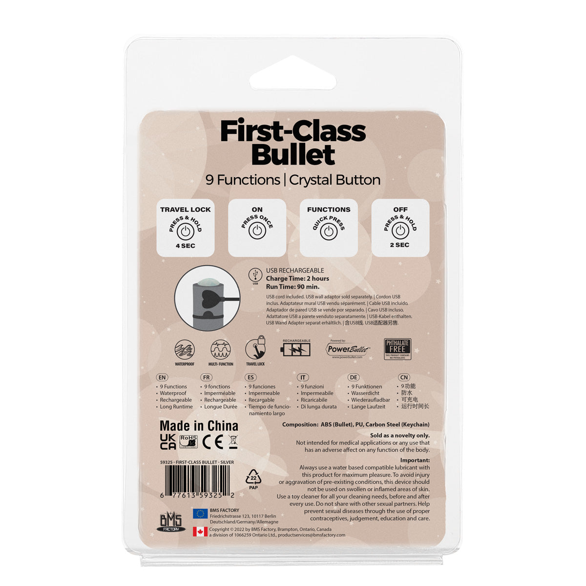 First-Class Bullet - 2.5" Bullet Vibrator with Key Chain Pouch - Silver