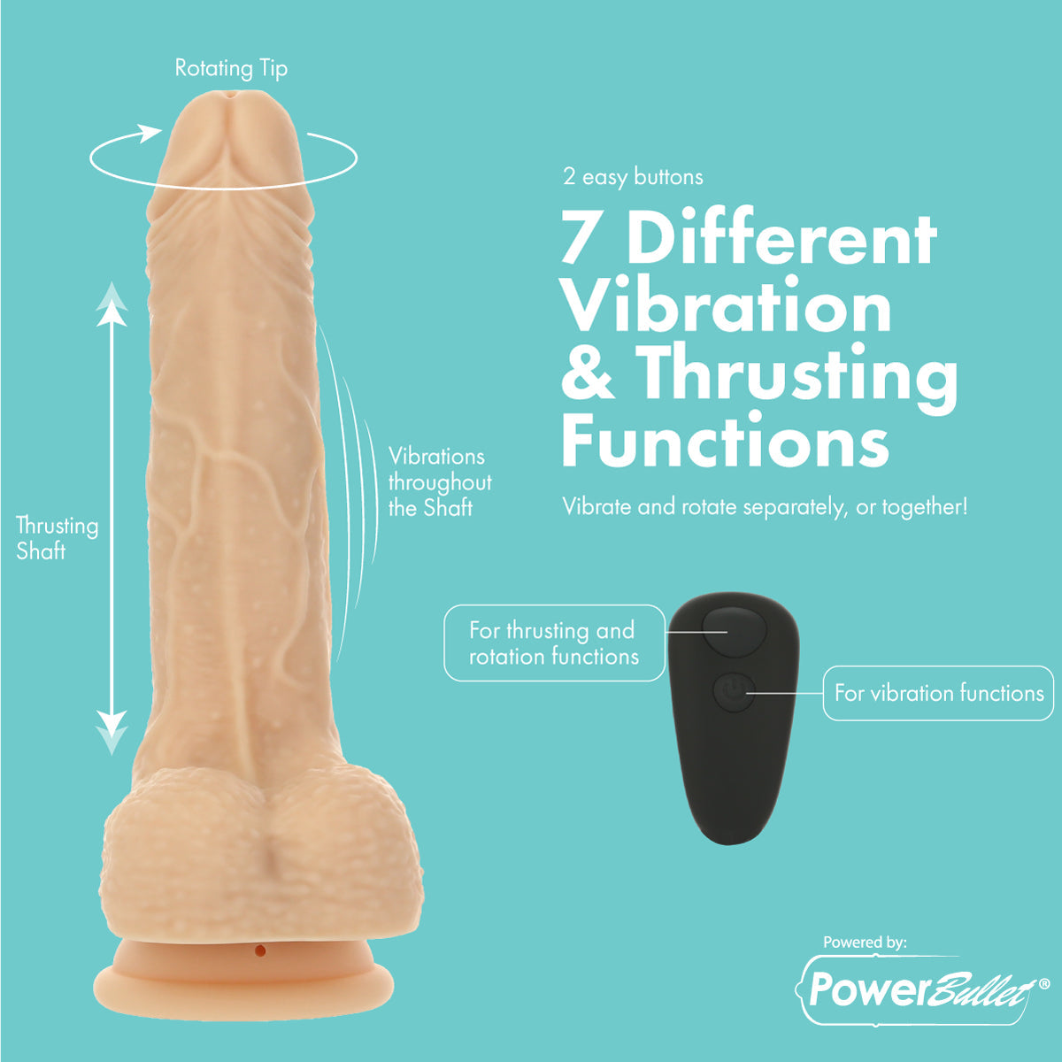 Pure Love®  - Crazy Guy – 7.5" Rotating Vibrating & Thrusting Dong