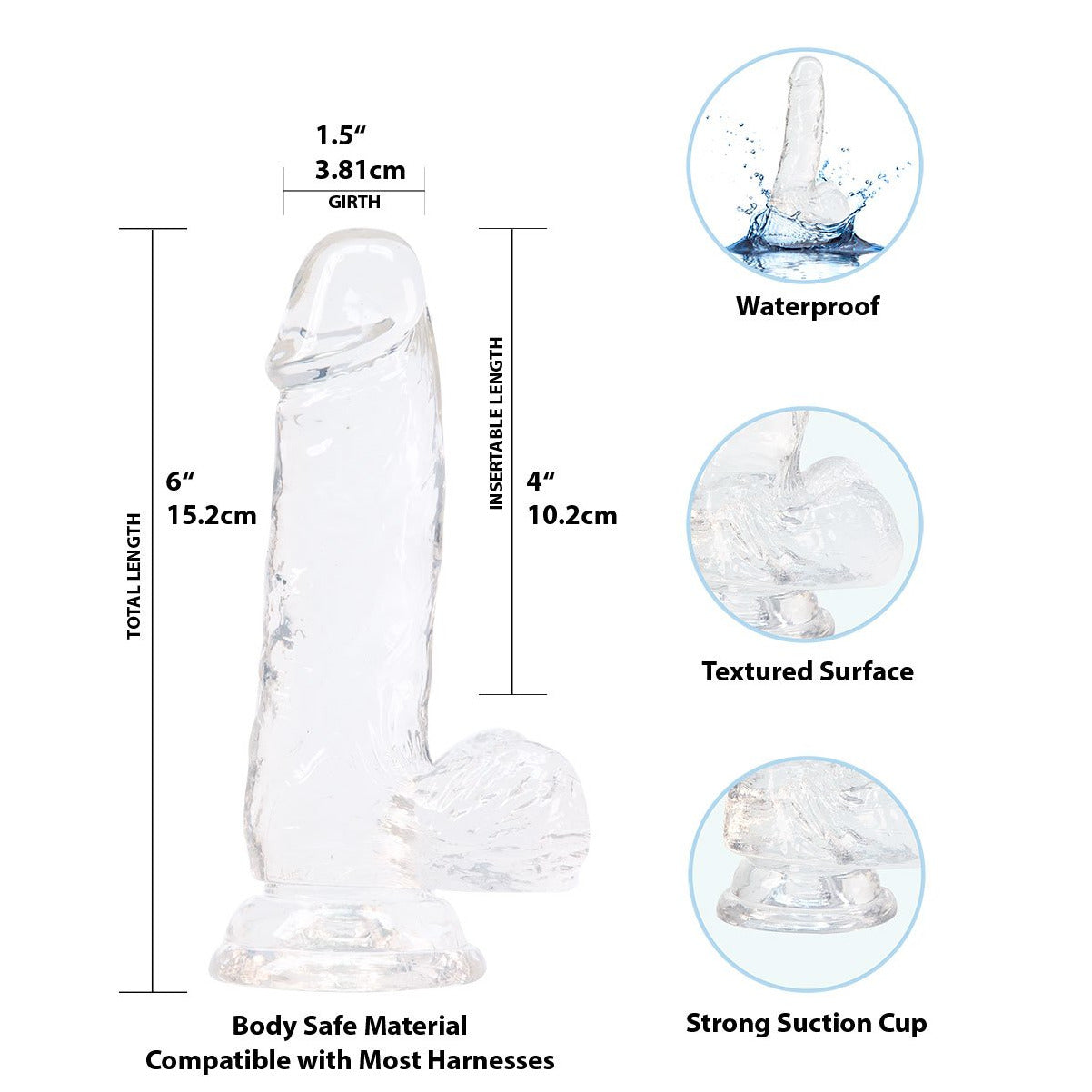 Addiction Crystal – 6" Clear Dildo with Balls