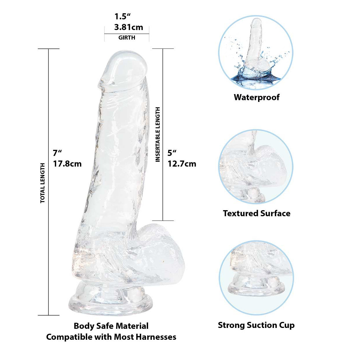 Addiction Crystal – 7" Clear Dildo with Balls