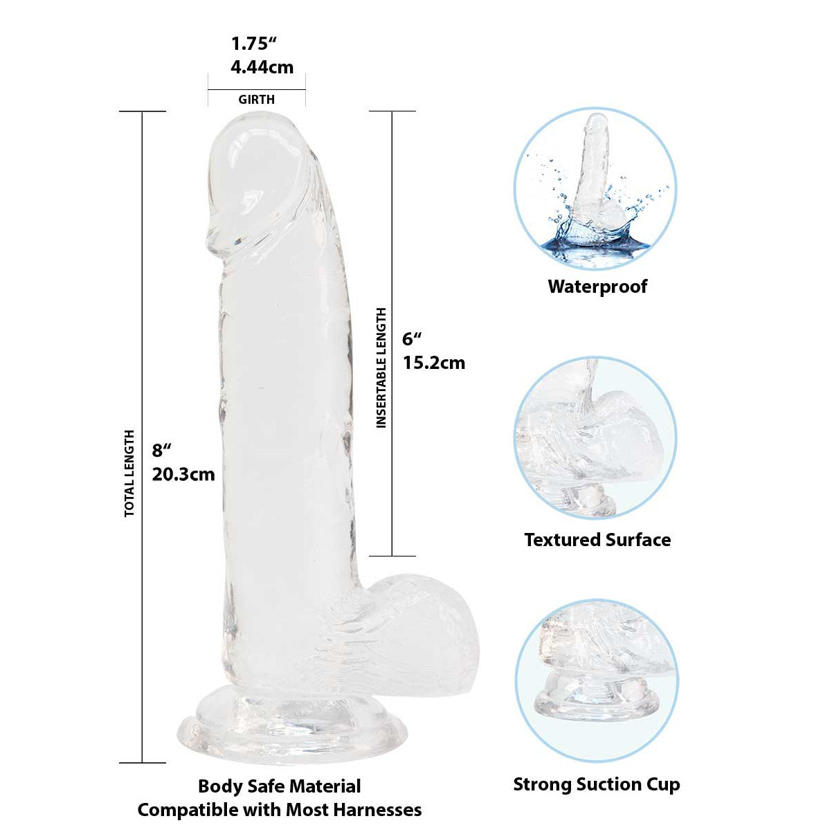 Addiction Crystal – 8" Clear Dildo with Balls