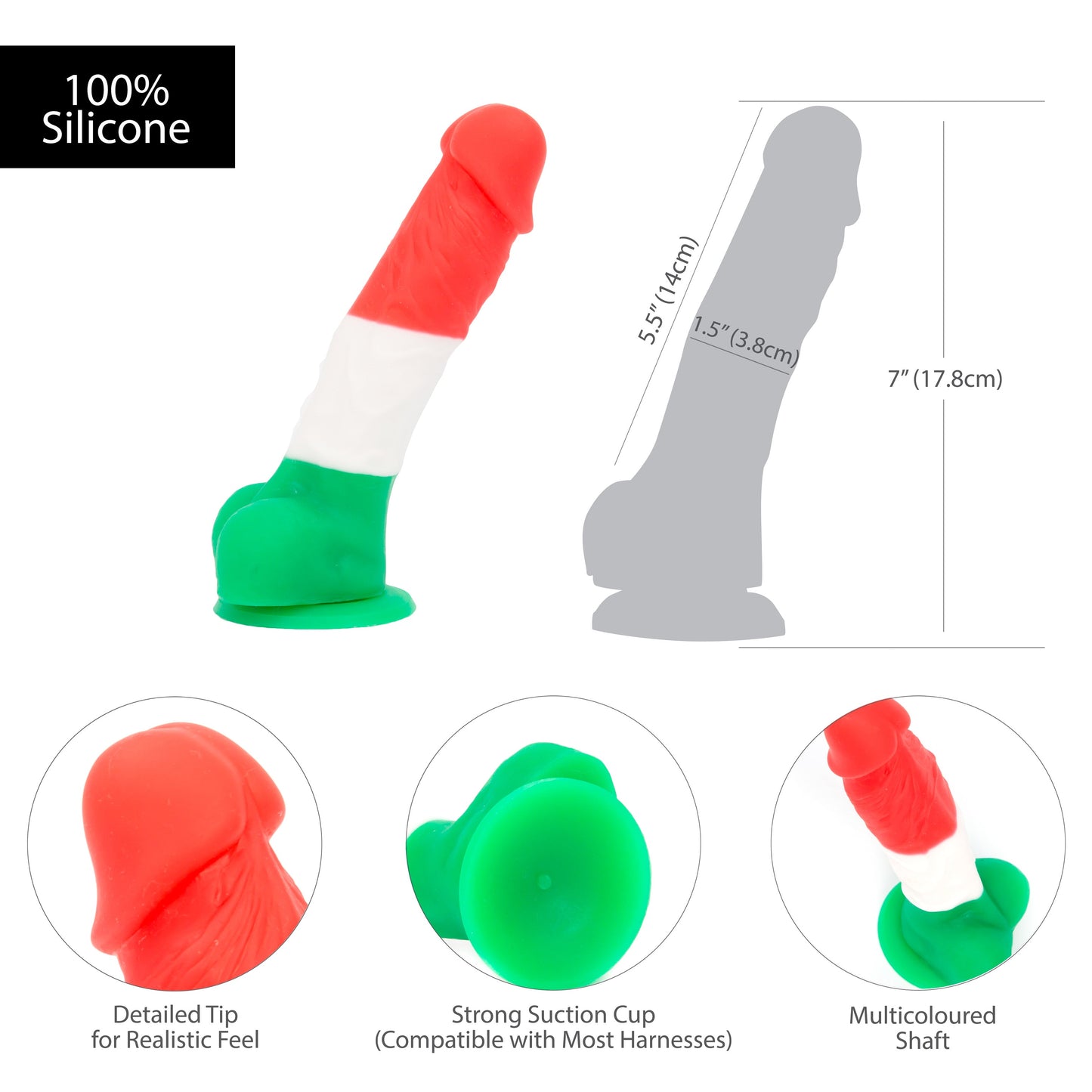 PL Pure Love® - Tri-Colour Realistic Dildo With Suction Base - 7 In.