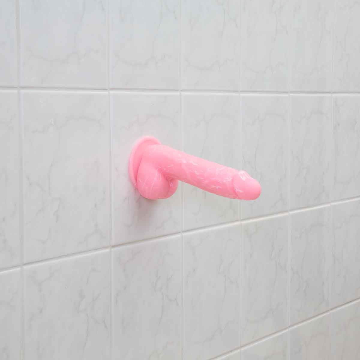 Addiction Brandon 7.5" Glow-in-the-Dark Dildo With Balls - Pink