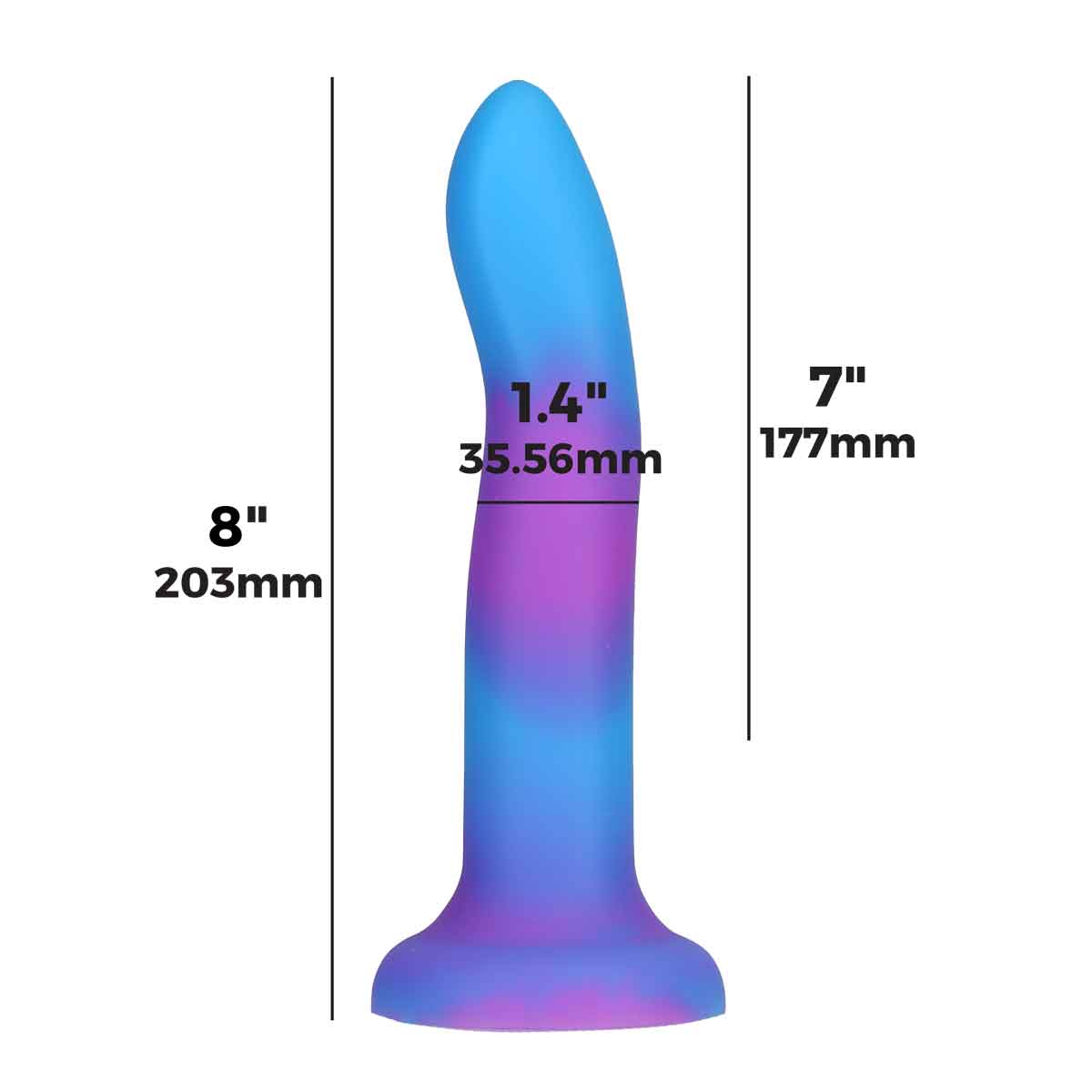 Rave by Addiction - 8" Glow in the Dark Dildo -  Blue Purple