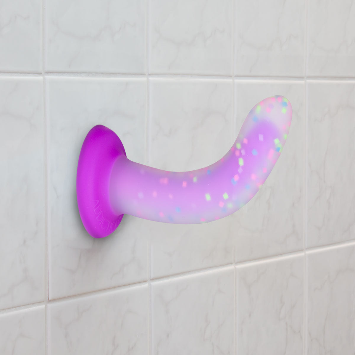 Rave by Addiction – 8” Bendable Glow in the Dark Dildo – Purple Confetti