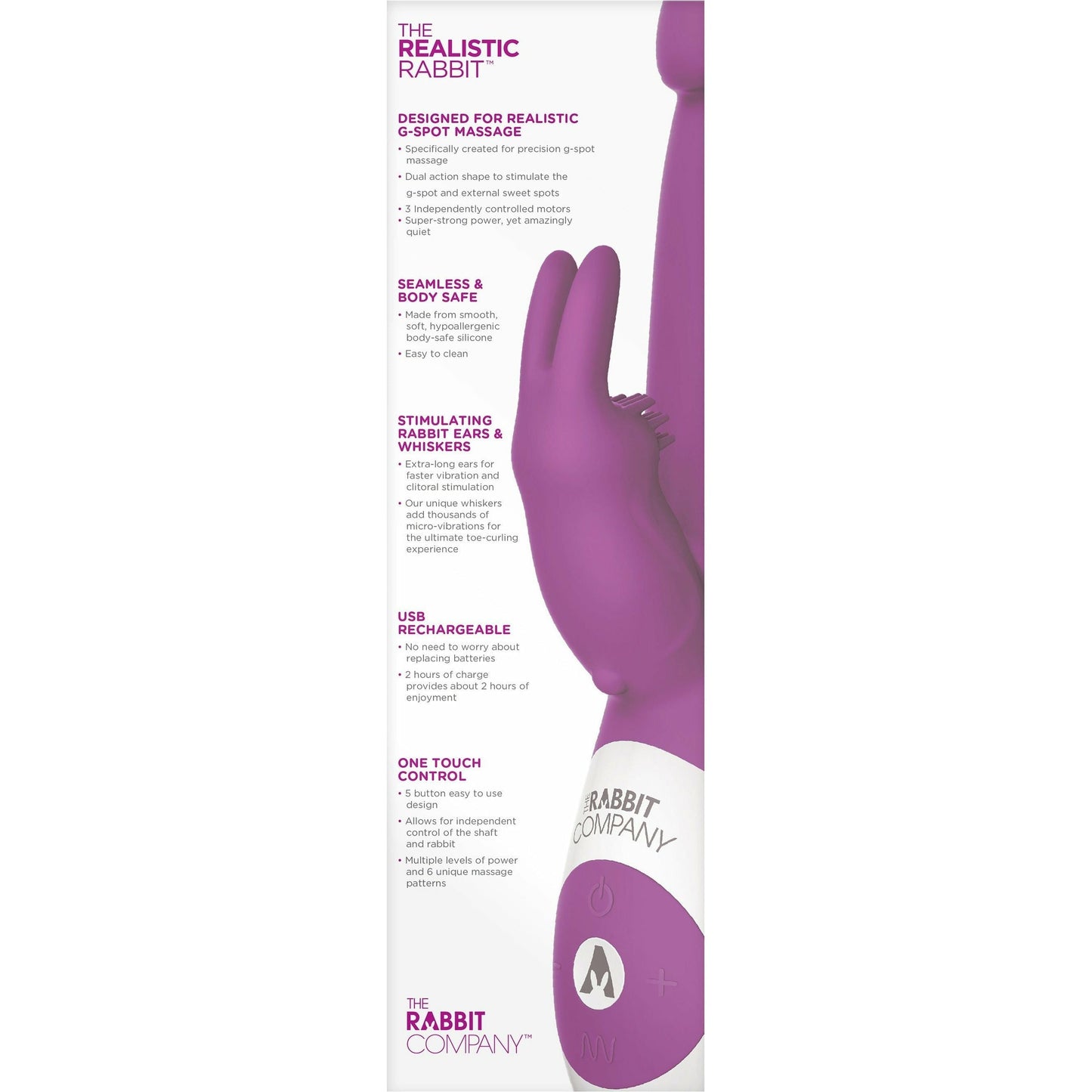 The Rabbit Company Realistic Rabbit Vibrator - Deep Rose