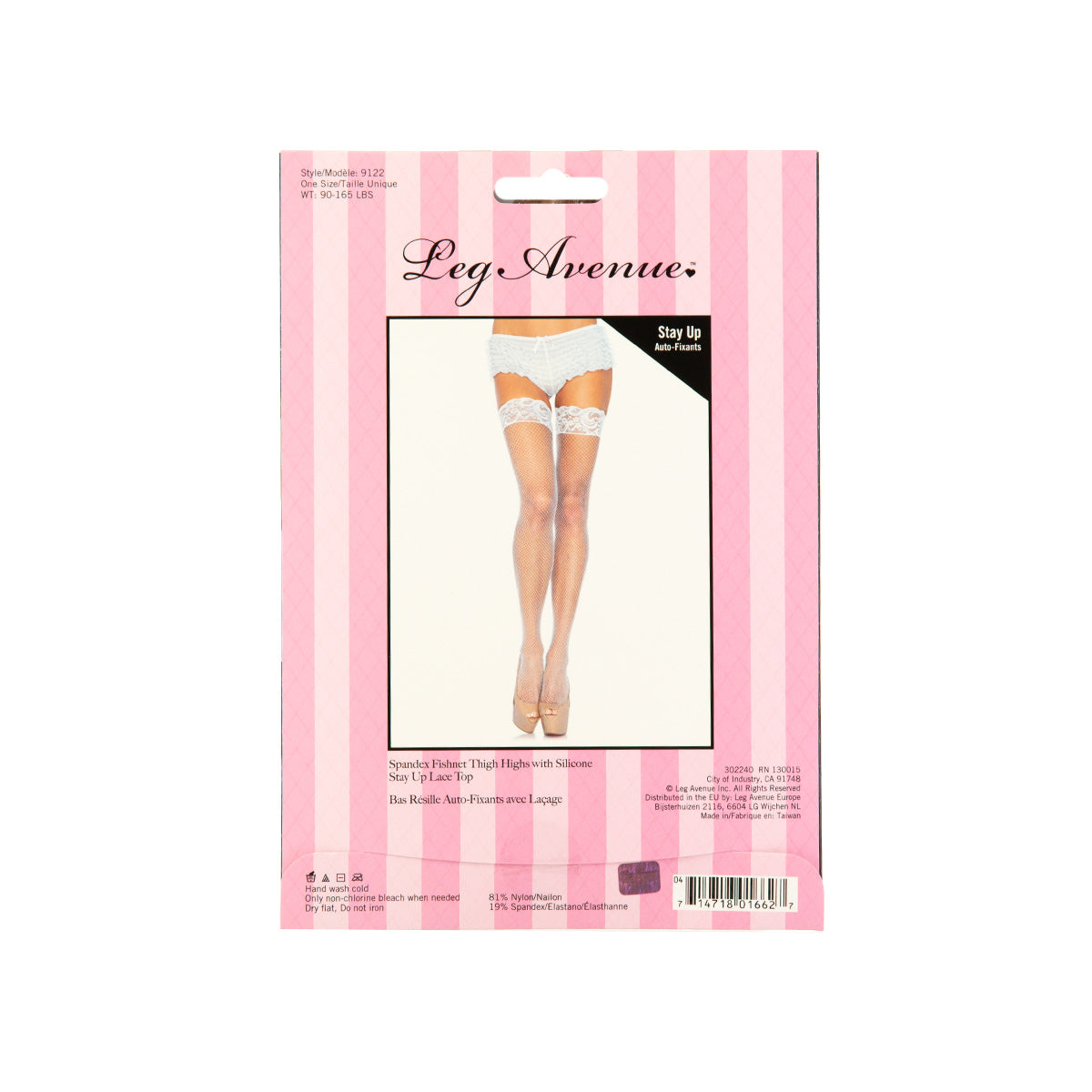 Leg Avenue™ - Silicone Stay Up Lace Top Spandex Fishnet Thigh Highs – White – OS