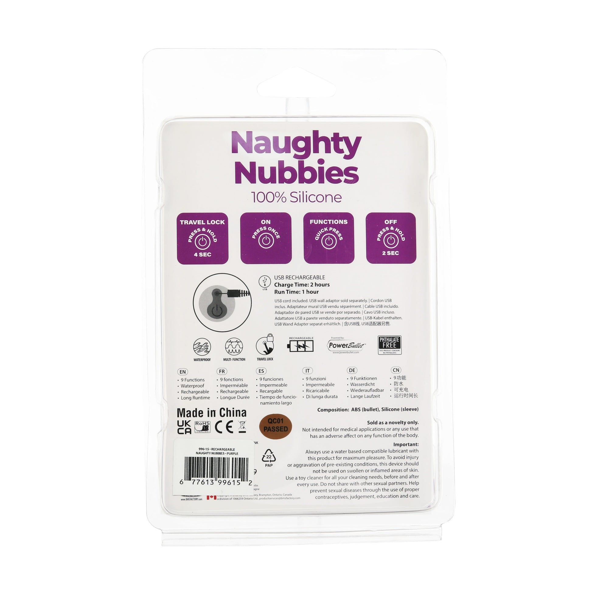 PowerBullet Rechargeable Naughty Nubbies - Silicone Finger Vibe - Purple
