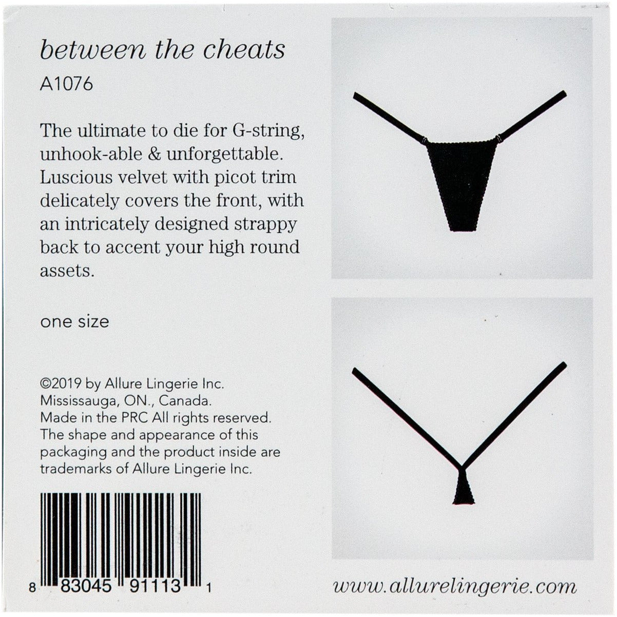 Adore By Allure – Velvet with Picot Trim G-String - Black