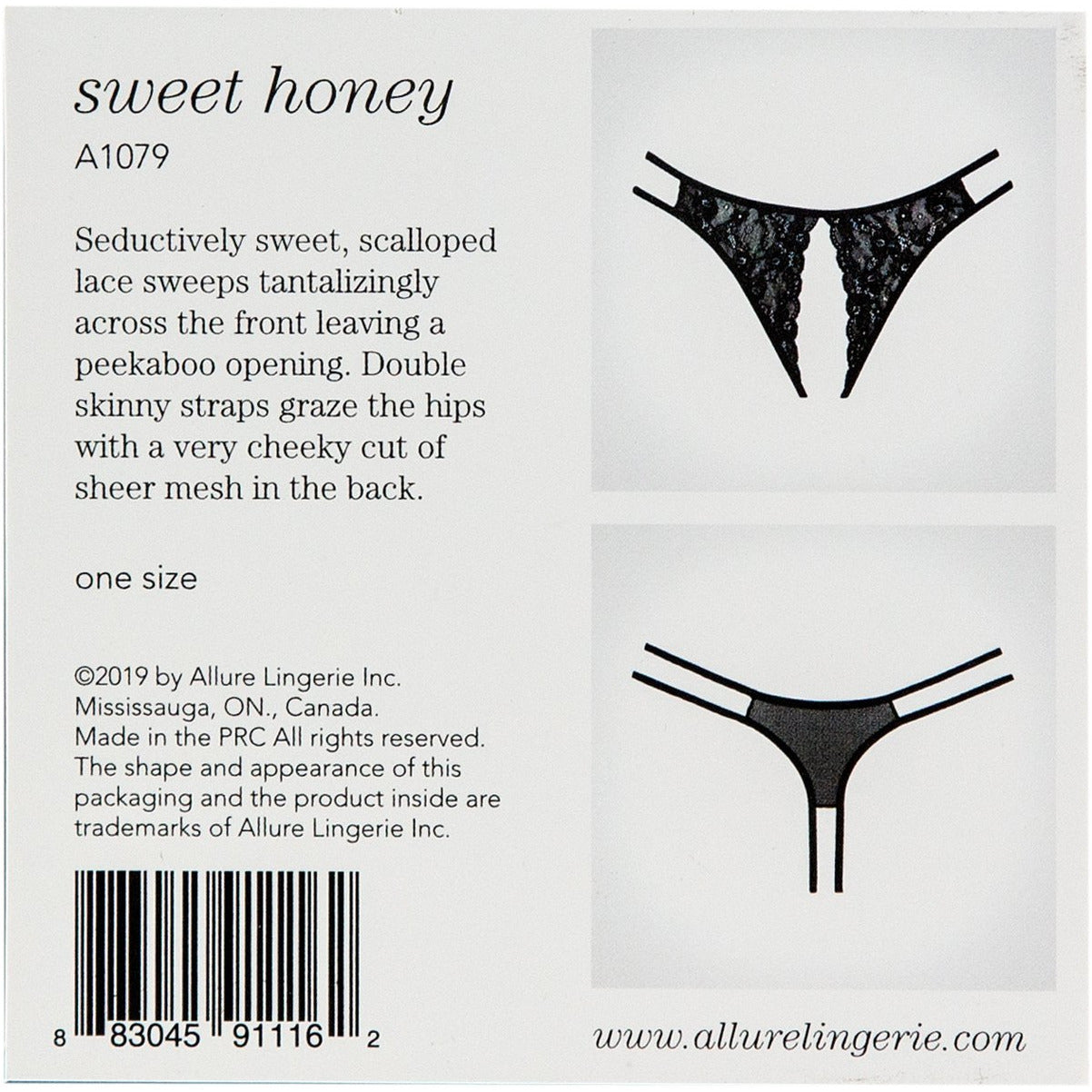 Adore By Allure – Crotchless Scalloped Lace Honey Panty - Black