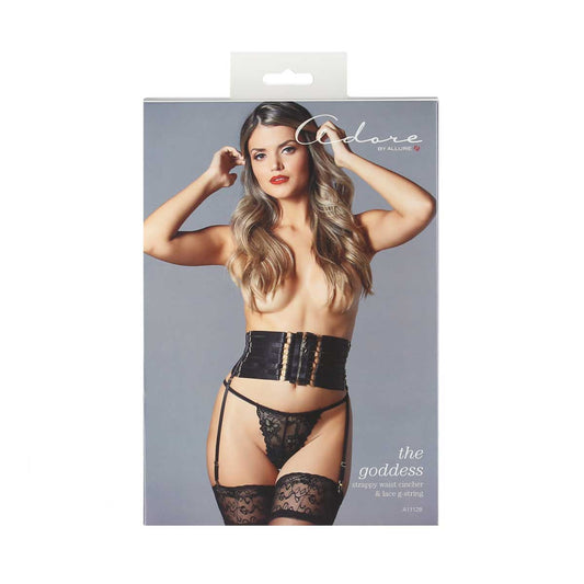 Adore By Allure – The Goddess Strappy Waist Cincher & G-String – Black – One Size
