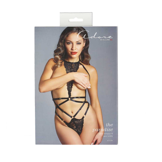 Adore By Allure – The Paradise Ultra Strappy & Lace Teddy – Black – One Size