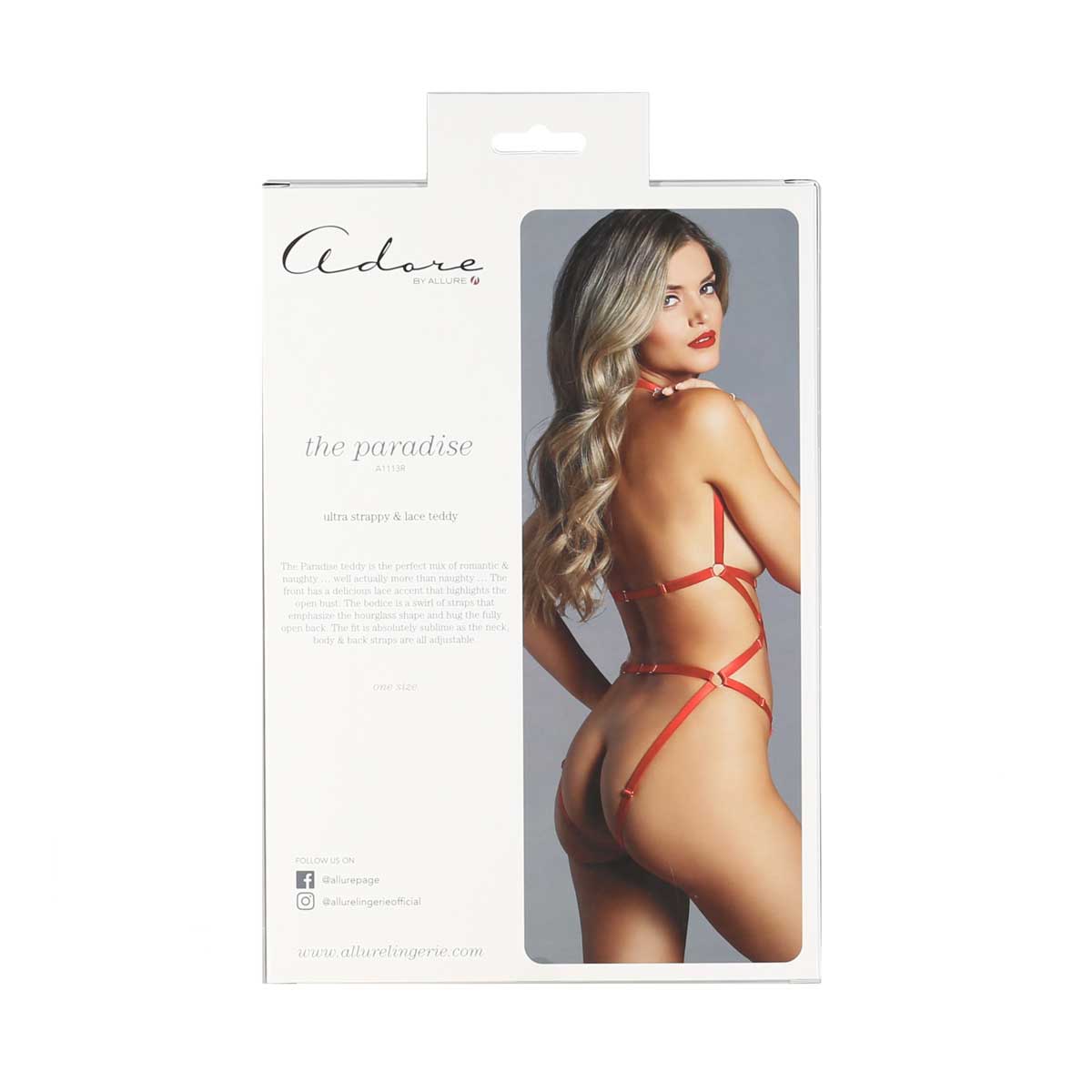 Adore By Allure – The Paradise Ultra Strappy & Lace Teddy – Red – One Size