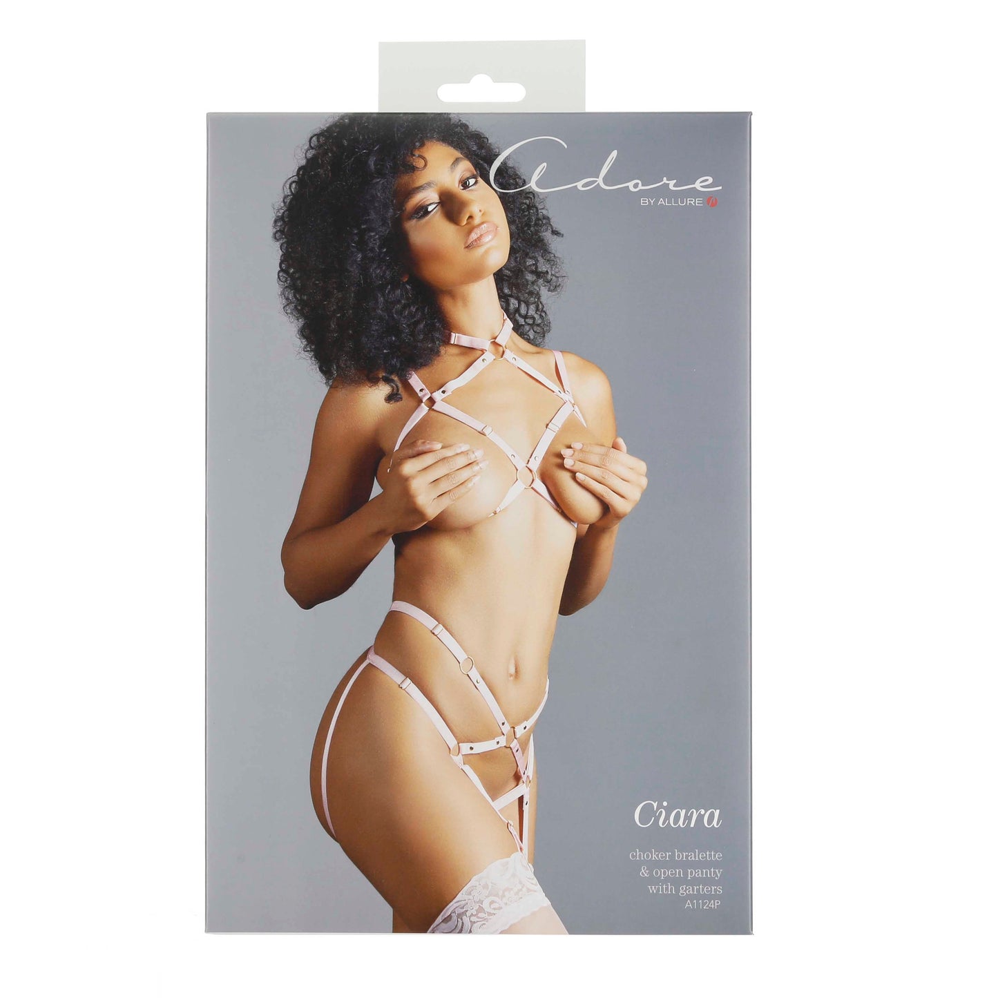 Adore By Allure - Ciara - Choker Bralette & Open Panty With Garters - Pink - OS