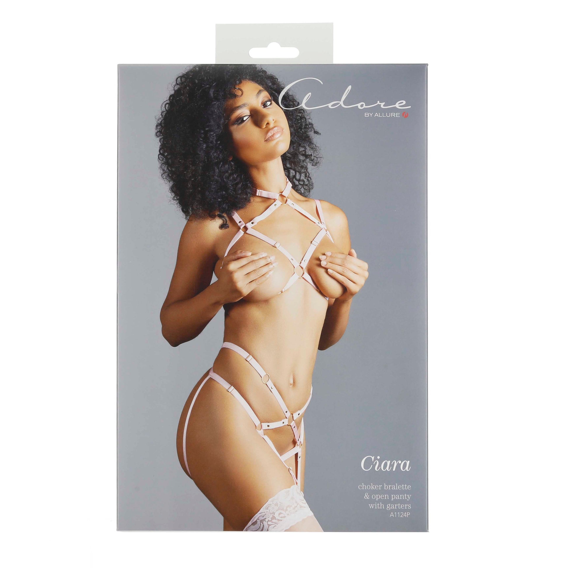 Adore By Allure - Ciara - Choker Bralette & Open Panty With Garters - Pink - OS