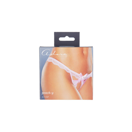 Adore by Allure Peach-y Lace & Mesh Open Panty - Pink