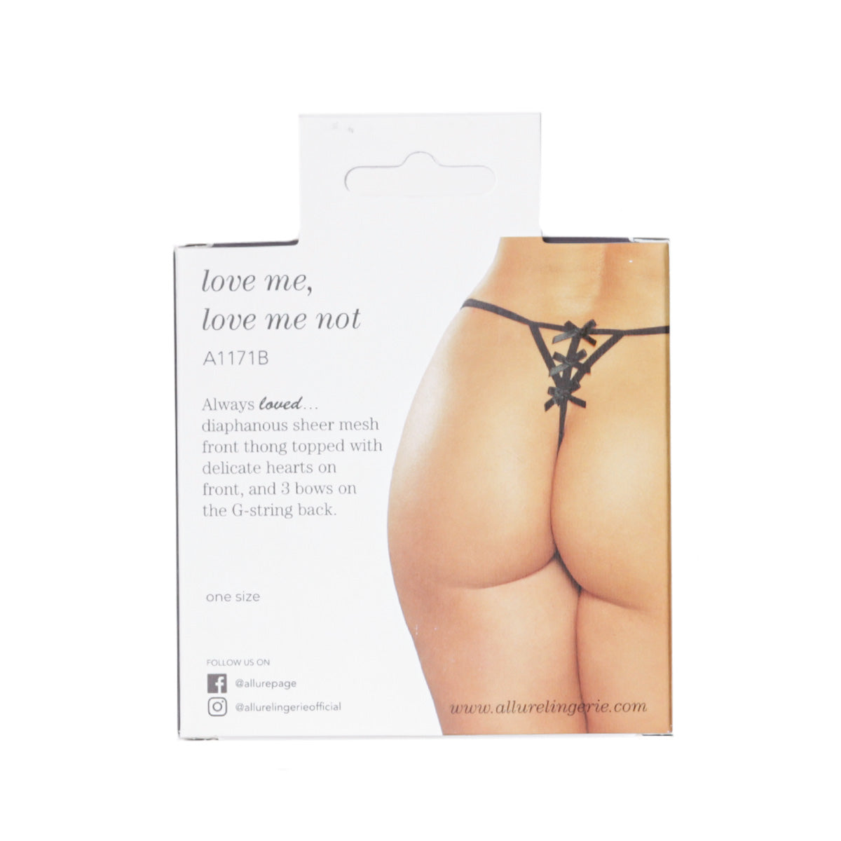 Allure Love Me Love Me Not Thong – Black – One Size Fits Most