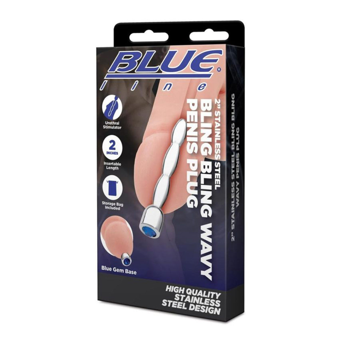 Blue Line 2“ Stainless Steel Bling Bling Wavy Penis Plug