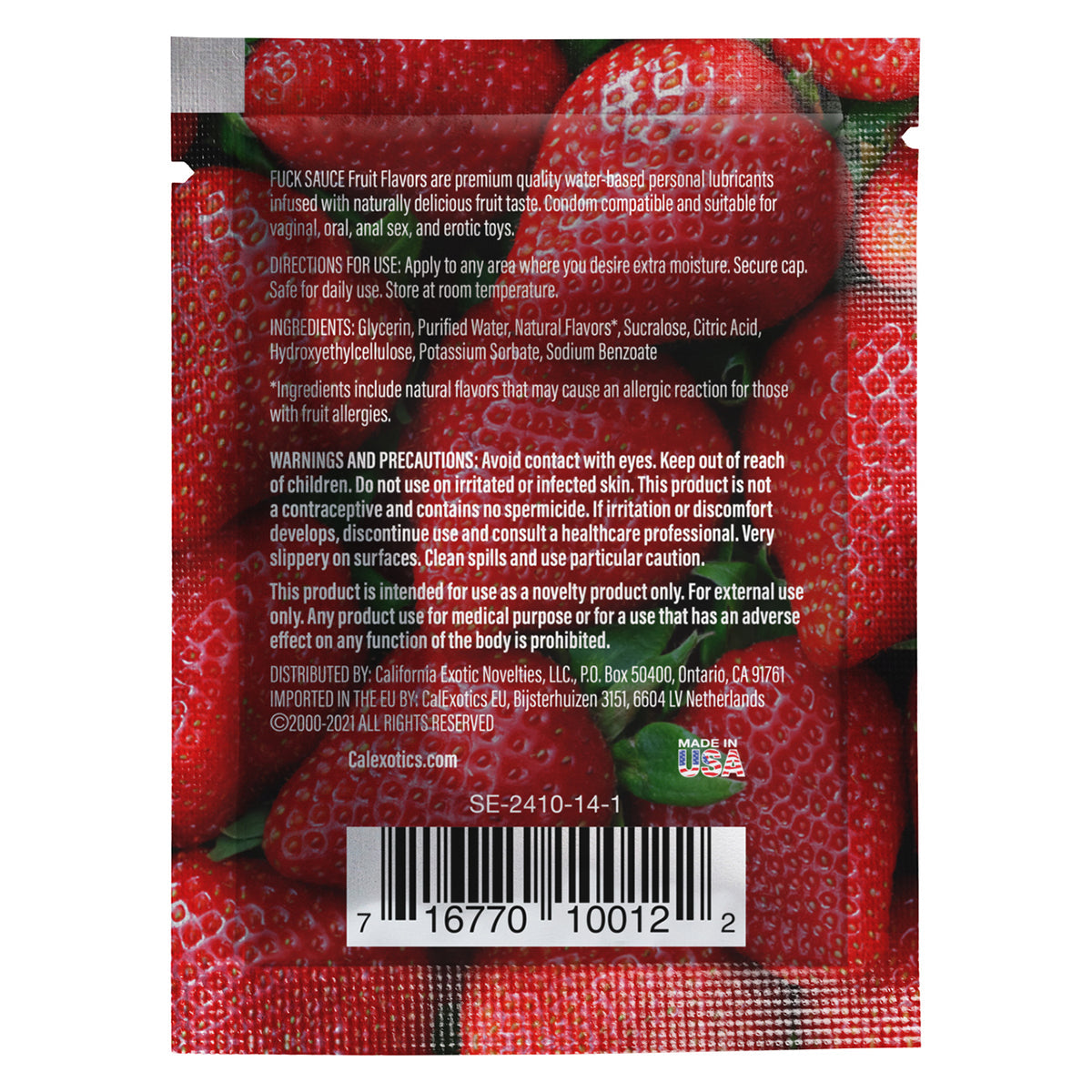 CalExotics® – Fuck Sauce – Water-Based Personal Lubricant – Strawberry – Sachet - 0.08 fl.oz/2.37ml