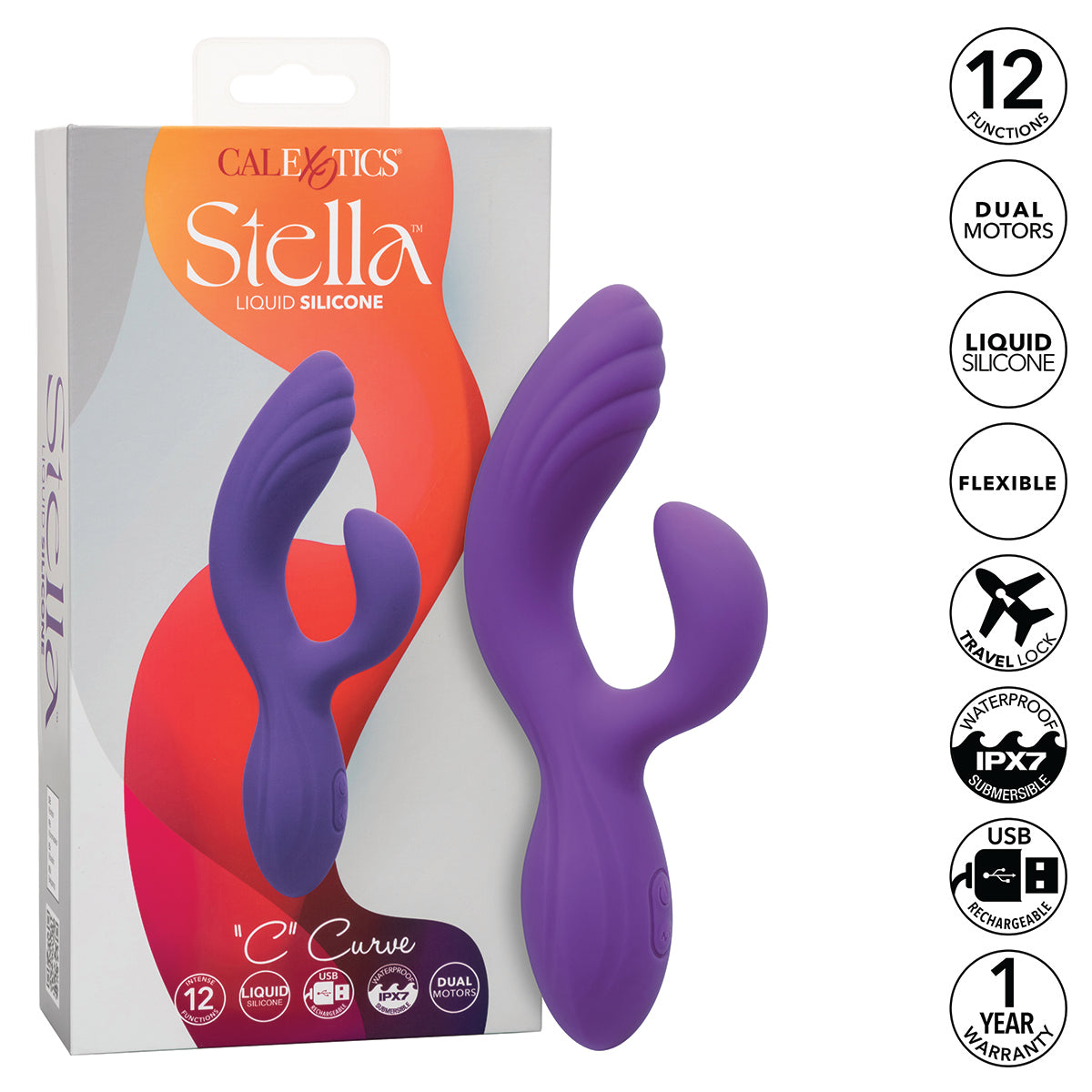 CalExotics® – Stella – Liquid Silicone - “C” Curve Vibrator - Purple